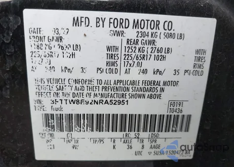 2022 Ford Maverick Xl из США, поврежденный, VIN 3FTTW8E92NRA52951